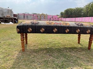KRAFTERS Handtufted Wood/Wool-Jute Kilim Bohemian Rectangle <b>Bench</b> Vintage Traditional Durable Eco-Friendly Upholstered - Product Image 3