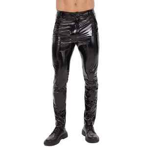 Pantalon slim noir en similicuir PU pour homme, coupe crayon, longueur intégrale, couleur unie, fermeture boutonnée, style club sexy, taille mi-haute, aspect satiné - Product Image 6