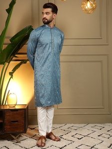 <b>Men's</b> Cotton Kurta <b>Pajama</b> <b>Set</b> With Mirror Work With Regular Fit Traditional Indian Pakistani Wedding Wear - Product Image 4
