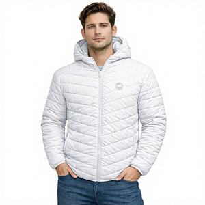 เสื้อแจ็คเก็ตบุนวมมีฮู้ดสีขาวสำหรับผู้ชาย – เสื้อแจ็คเก็ตที่ให้ความอบอุ่นในฤดูหนาวน้ำหนักเบา มอบความอบอุ่นเหนือระดับปกติ - Product Image 1