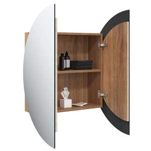 Meuble de salle de bain en bois d'ingénierie chêne moyen avec accents en cuivre et vasques modernes en PVC verre - Product Image 5