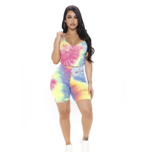 Ensemble sportif d'été respirant pour femme, 2 pièces, 100 % coton, col en V, manches courtes, tricoté, au-dessus du genou - Product Image 1