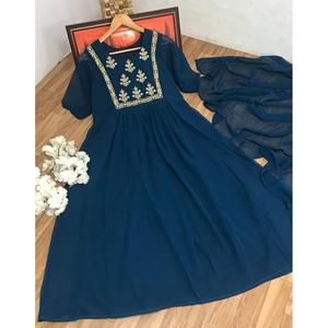 TOP DE TRABAJO BORDADO GEORGETTE DE DISEÑADOR CON DUPATTA AZUL MARINO - Product Image 2