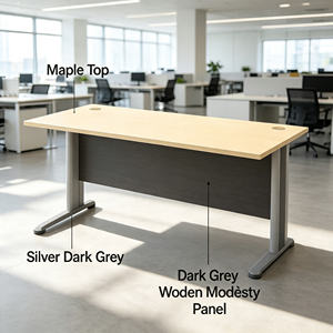 Table de conférence rectangulaire moderne en mélamine stratifiée gris foncé avec panneau de séparation commercial et pieds en métal argenté, style minimaliste pour bureau - Product Image 1