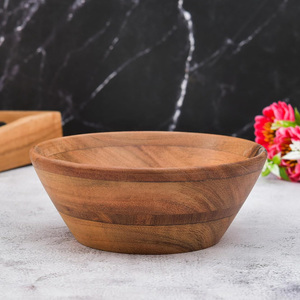 Cuenco para servir ensalada de madera de acacia tallado a mano, cuenco de madera Natural sostenible para cocina, decoración del hogar, uso a precio barato, compra a granel - Product Image 3