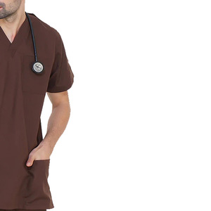 Haut de blouse médicale marron à col en V et manches courtes pour homme avec poches – Uniforme d'infirmier et de personnel médical - Product Image 6