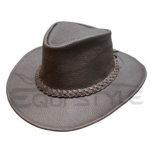 Sombreros Vaqueros Occidentales Marrones con Banda Trenzada, Sombreros de Cuero de Grano de Vaca de Alta Calidad, Fabricante de Sombreros Estilo Australiano para Viajes al Aire Libre - Product Image 4