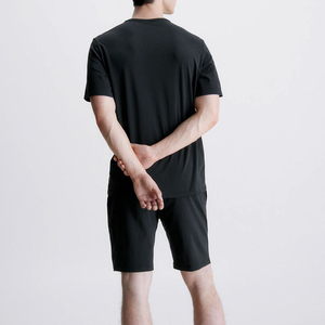 Summer Men's Solid Terry 100% Cotton Short Sleeve T-shirt and Shorts 2-Piece Casual Breathable <b>Set</b> - Product Image 3