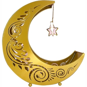 Custom Gold Metal Crescent Moon Gift <b>Hamper</b> <b>Basket</b> Ramadan Kareem Eid Mubarak Metal Serving Tray Islamic Table Decoration <b>Hamper</b> - Product Image 6