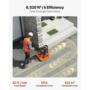 Piastra Vibrante Compattatrice a Benzina da 7 HP 196CC, 5400 VPM, Forza di Compattazione 4440 Libbre, Piastra 23 x 18 Pollici, Compattatore a Spinta Manuale - Product Image 4