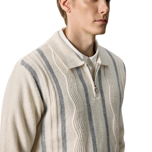 Pull en maille pour homme à col zippé, manches longues, rayé, avec poignets côtelés, décontracté, pour l'hiver - Product Image 5