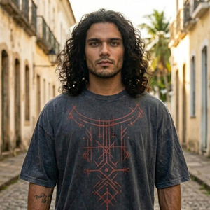 T-shirt surdimensionné de qualité supérieure, motif géométrique d'inspiration tribale, imprimé à l'écran, coupe décontractée, tissu en coton de qualité supérieure - Product Image 5