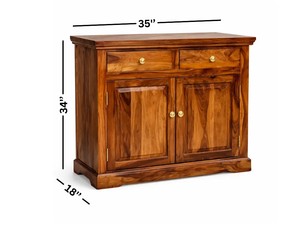 Buffet compact en bois massif, 2 portes, 2 tiroirs, petit meuble de rangement pour salon |   Artisanat Pindel - Product Image 5