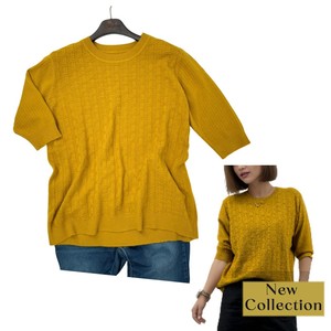 Suéter de punto de alta calidad para mujer, suéter de manga corta con cuello redondo, patrón sólido en oro para otoño, estilo informal - Product Image 2