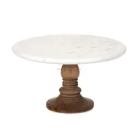 Support à gâteau rond moderne en bois avec plateau en marbre de 10 pouces, centre de table de mariage naturel, Inde