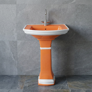 Lavabo Rectangular de Pedestal de Cerámica de Calidad de Exportación, Color Rojo, para Baño - Product Image 4