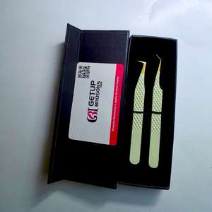 Pince à épiler professionnelle GETUP BROSONS IMPEX en acier inoxydable, antistatique, antimagnétique, durable, à pointe de 45 degrés / à angle de 90 degrés, pour cils, 10 mm - Product Image 1