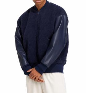 Blouson Bomber en Polaire pour Homme, Manches en Mélange de Laine, Col Montant, Fermeture Éclair, Style Décontracté pour l'Automne - Product Image 6