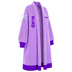 NCNW Sorority Women's Longline Herringbone Knit Duster <b>Cardigan</b> Open Front Embroidered Ribbed Cuff Sweater Casual Outerwear - Product Image 2