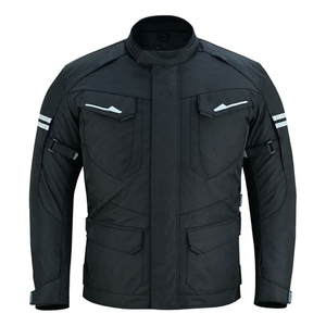 Men's <b>Black</b> Motorcycle <b>Jacket</b> Stand Collar Zipper Closure Moto Biker Style Windproof Autumn Wear Regular Fit - Product Image 1