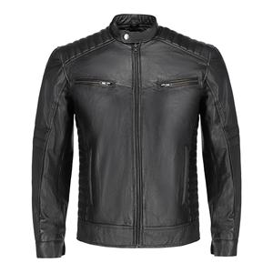 Veste moto en cuir véritable marron pour homme, col rabattu, fermeture éclair, manches régulières, style automne - Product Image 4