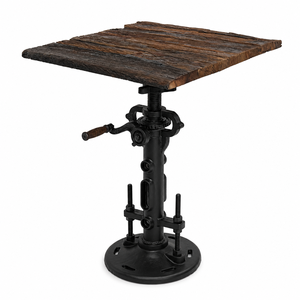 Vintage Industrial Cast Iron Adjustable Crank Side <b>Table</b> Reclaimed <b>Wood</b> <b>Top</b> Metal Accent End <b>Table</b> - Product Image 4