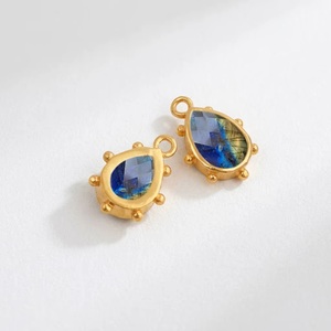 Labradorite Gold Beaded Teardrop Pendant Faceted Gemstone <b>Charms</b> for DIY Necklace Jewelry Making Supplies - Product Image 1