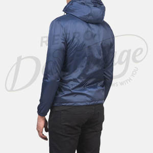 Veste à capuche légère bleu marine pour homme, coupe ajustée, coupe-vent, fine, décontractée, zippée, pour le printemps - Product Image 2