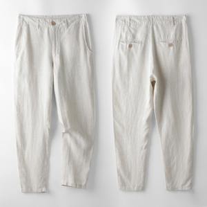 Pantalon en lin plissé beige pour homme – Pantalon décontracté 100 % lin longueur cheville - Product Image 6