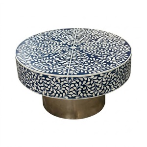 Table basse de luxe ronde en os incrusté, style marocain artisanal, motif géométrique, table centrale sur mesure, vente en gros pour salon - Product Image 5