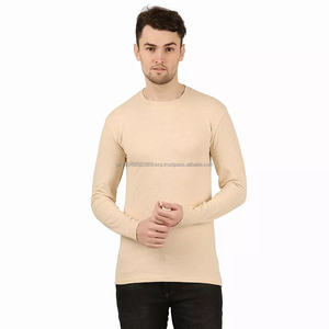 T-shirt à manches longues en coton de couleur crème pour hommes et femmes, unisexe, col rond, haut vierge pour les commandes en gros personnalisées - Product Image 1