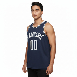 OEM Custom Athletic Basketball Tank <b>Top</b>/Jersey Dark <b>Navy</b> Blue Mesh Fabric Adult Men Training Sportswear Team Uniform - Product Image 2