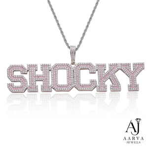 Collier Pendentif Lettre Personnalisé Moissanite Iced Out Plaqué Or Argent Chaîne Corde Hip Hop Bijoux Pierres Roses et Blanches pour Fête - Product Image 1