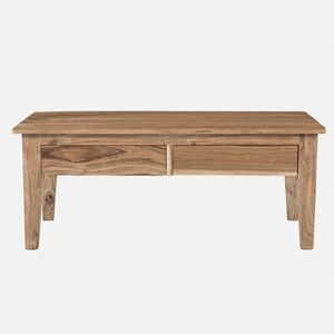 Table basse rustique en bois d'acacia massif avec 2 tiroirs de rangement, meubles de salon modernes, finition naturelle, décoration écologique pour la maison - Product Image 2