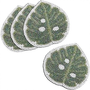 Handmade Durable Beaded Monstera Leaf <b>Coaster</b> Set Modern Design Table Decor <b>Drink</b> <b>Coasters</b> - Product Image 4