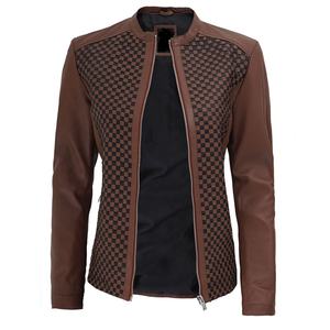 Veste en cuir de motard texturé pour femme avec fermeture éclair lisse doublure en polyester souple en peau de mouton véritable-pour l'hiver - Product Image 6