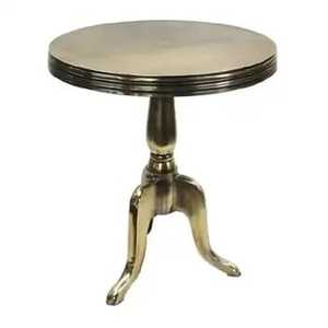 Modern Industrial Gunmetal Aluminum <b>Side</b> <b>Table</b> <b>Round</b> Ribbed Pedestal Accent <b>Table</b> with Minimalist Base for Designer Lounge - Product Image 1