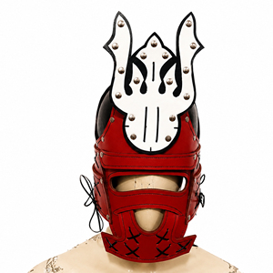 Casco de Dragón Samurai Japonés Hecho a Mano en Cuero Rojo con Patrón de Cruz, Accesorio de Moda para Disfraces de Cosplay y Fiestas de Halloween - Product Image 1