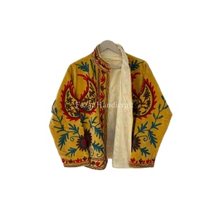 Yellow Velvet Suzani Jacket <b>Coat</b> Floral Embroidery Short Party Wear <b>Coat</b> Boho Chic Jacket Women's Winter Overcoat - Product Image 1
