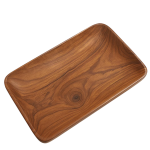 Plateau Rectangle en bois d'acacia rustique plateau de service en bois multi-usage pour collations thé café nourriture cuisine salle à manger utilisation décorative - Product Image 1