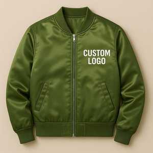 Green Satin Varsity Jacket Men's Stand Collar Button Front Fashionable Wool Blend <b>Coat</b> - Product Image 5