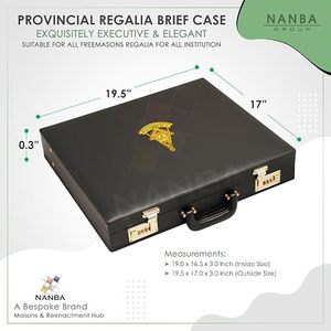 Mallette rigide noire en similicuir pour tablier de maçonnerie provincial, avec emblème brodé à la main en argent pour Maître Maçon et 5 serrures dorées - Product Image 4
