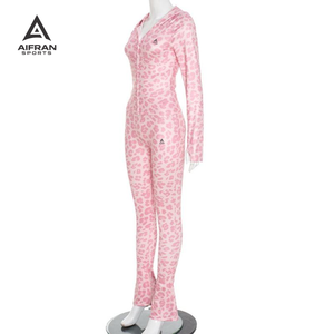 AIFRAN Ensemble de survêtement 2 pièces pour femme, imprimé léopard, sweat à capuche et pantalon de jogging à manches longues, tenue de sport décontractée d'automne, vente en gros - Product Image 3