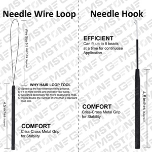 Kit d'outils pour extensions capillaires en acier inoxydable noir, durable et réutilisable : pinces, crochets, micro-anneaux, perles, outil de retrait et de pose à 2 trous - Product Image 3