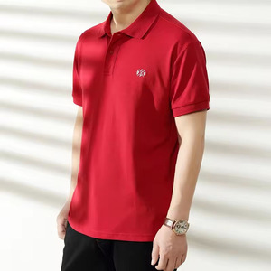 Polo Rojo de Algodón para Hombre, Manga Corta, Logotipo Bordado, Color Sólido Informal, Tejido Transpirable, Corte Regular - Product Image 6