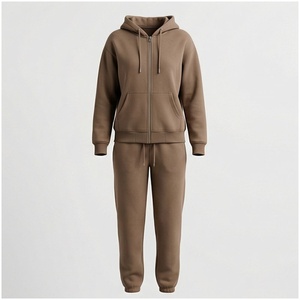 Women 100% Cotton Hooded Tracksuit Set Solid Color Full <b>Zip</b> <b>Sweatshirt</b> Jogger Pants Casual Autumn Wear - Product Image 1