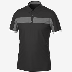 Polo de golf performance pour homme à rayures sur la poitrine et blocs de couleur 2026 – Haut athlétique à manches courtes anti-humidité bleu marine, noir et blanc - Product Image 2