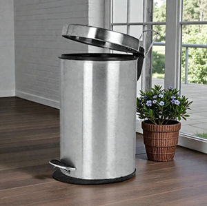 Cubo de basura redondo de acero inoxidable con tapa y pedal para cocina, baño, oficina y hogar. - Product Image 2