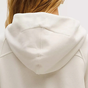 <b>Women's</b> <b>Cream</b> Hooded Sweatshirt Full Sleeve Solid Color <b>Fleece</b> Half Zipper Front Breathable Autumn Casual Wear - Product Image 3