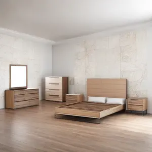 Modern Oak Wooden King Bed Set from Vietnam Bedroom Furniture Factory Customizable and Adjustable for Home or Room